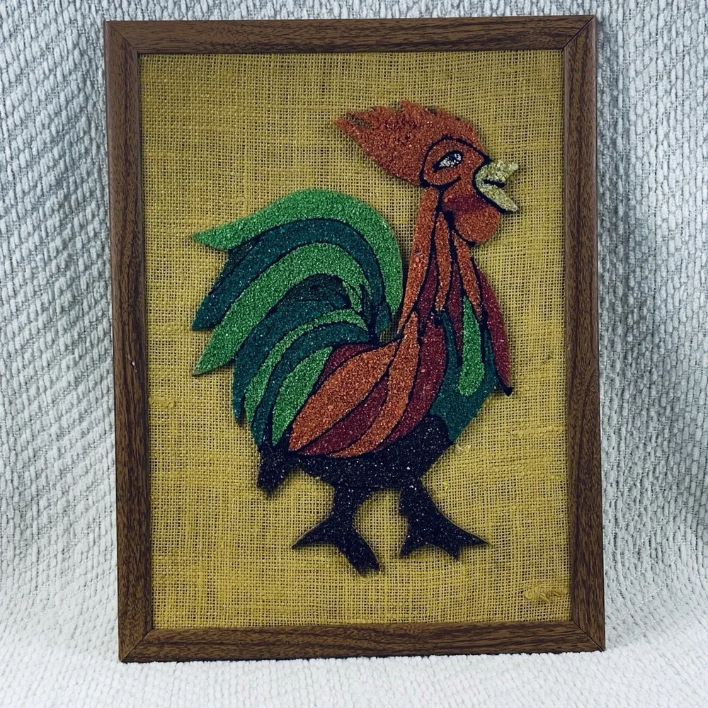 Vintage MCM Rooster Gravel Wall Art Unique Retro Folk‎ Art Rock Barn Farm Unique
